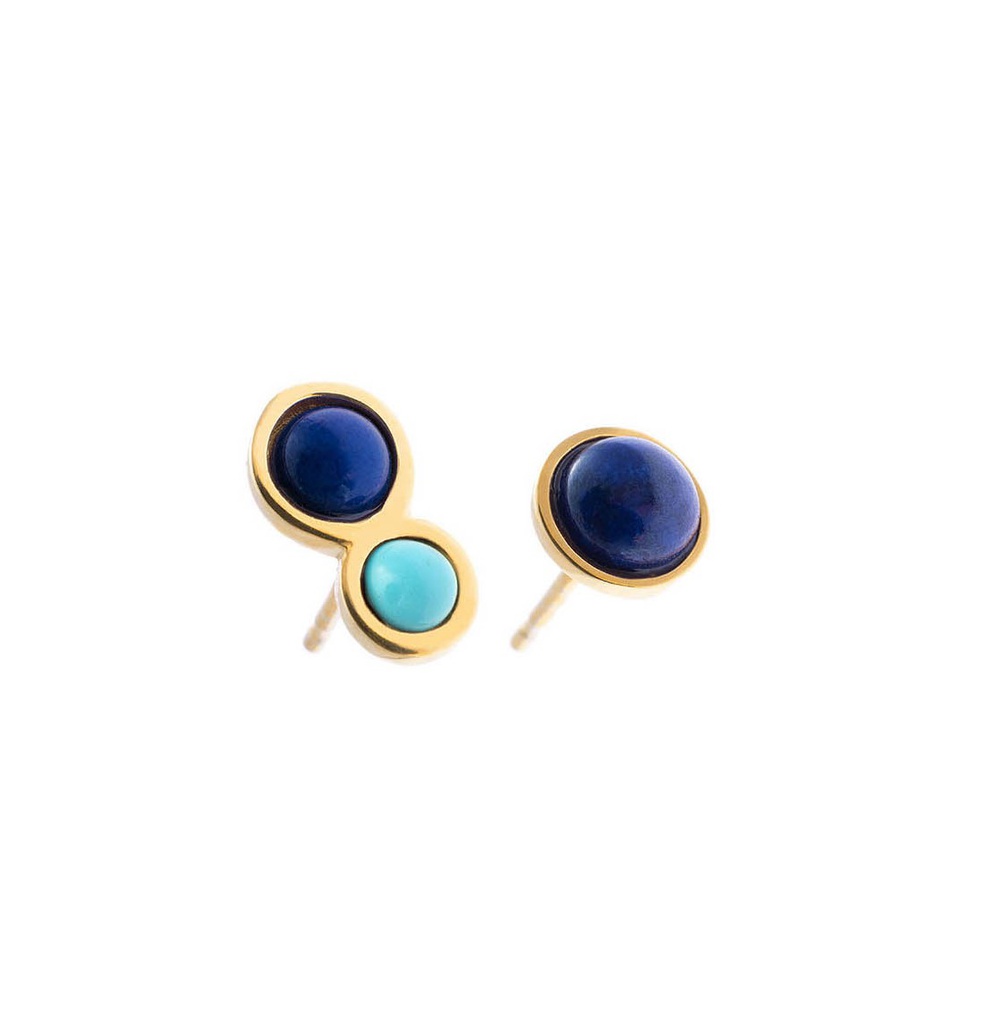 Chloe gold asymmetrical lapislazuli and turquoise studs